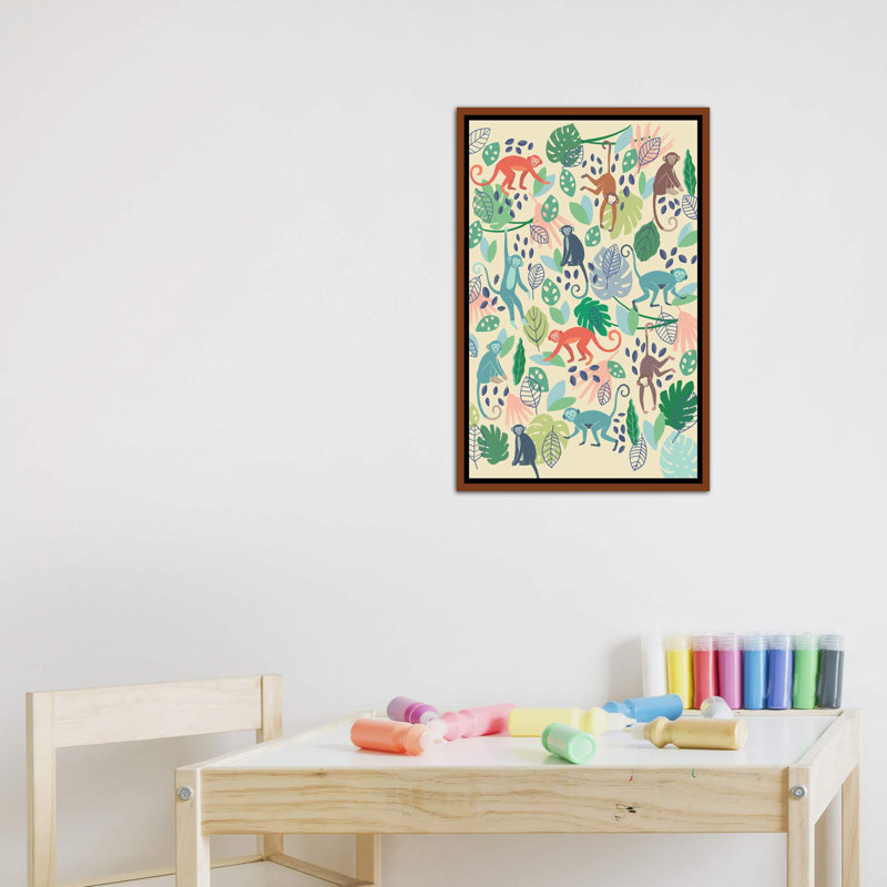 «Jungle Chums IV» par Ninola Design - reproduction d'art, Toile à cadre en bois classique, Pas de tapis