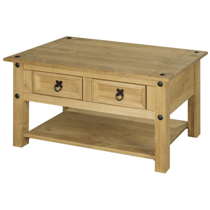 Coffee Table with Storage 2 Drawer Solid