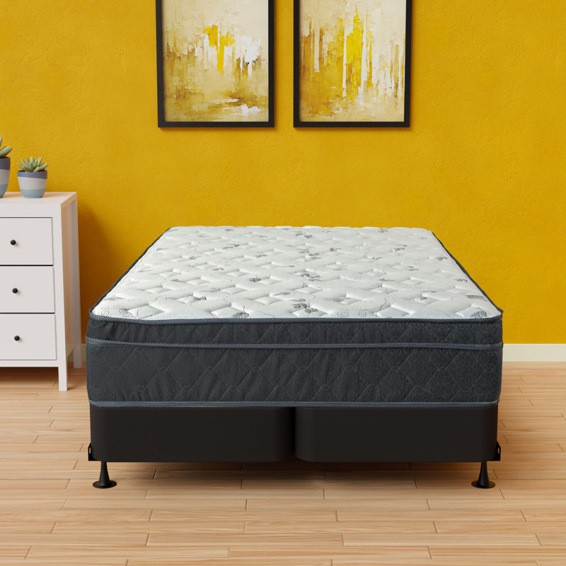Matelas hybride mi-ferme à simple face avec sommier fendu Kurtz 12 pouces EuroTop, Profil bas (4 po), Double
