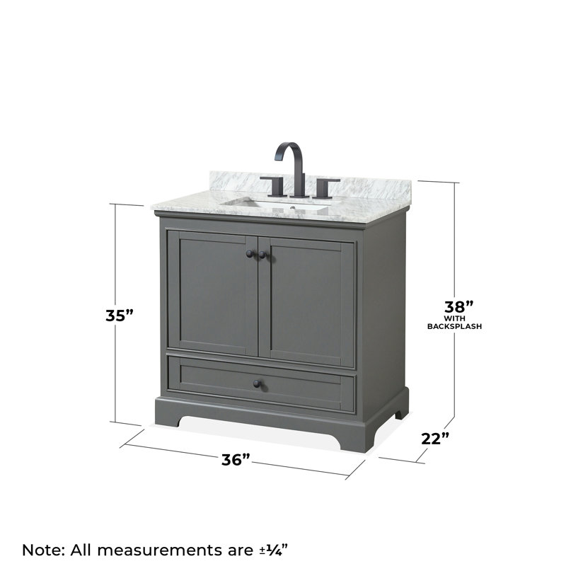 Deborah 36'' Single Bathroom Vanity with Marble Top, Matte Black, Dark Gray