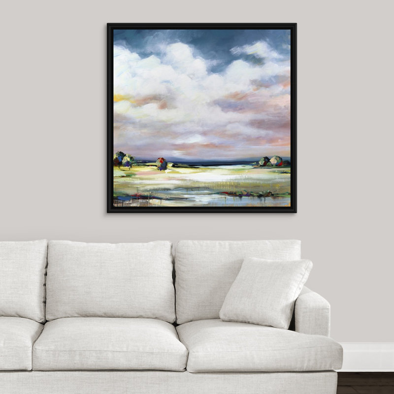 «Countryside View I», peinture sur toile, H 31,7 po x l 31,7 po x P 1,75 po, Cadre flottant noir