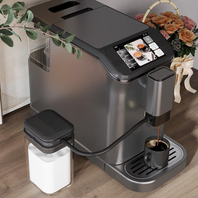 Machine à espresso entièrement automatique avec moulin et mousseur à lait, cafetière à écran tactile 4-en-1 pour café au lait, cappuccino et Americano
