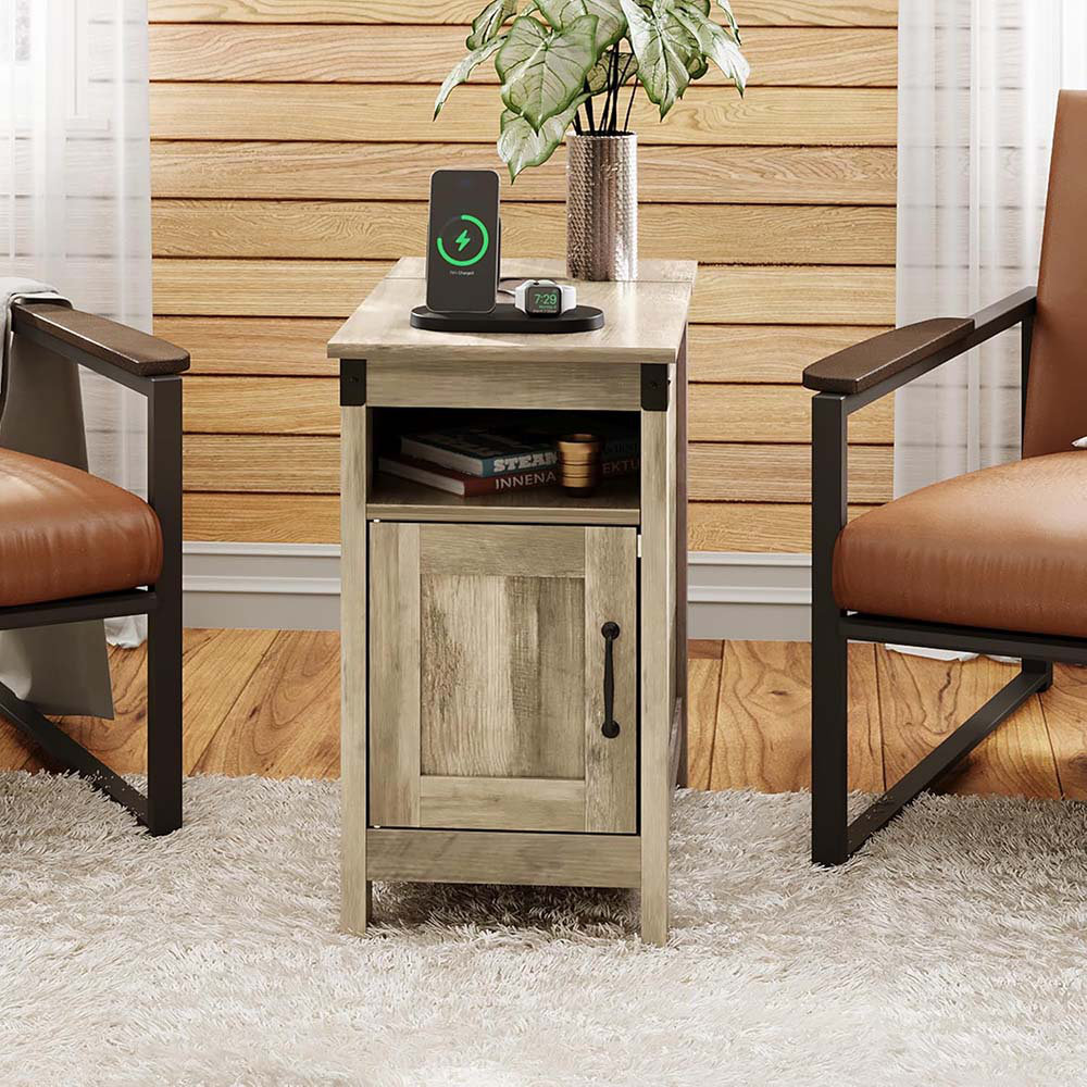 Gracie Oaks End Table With Charging Station, Narrow Side Table For ...