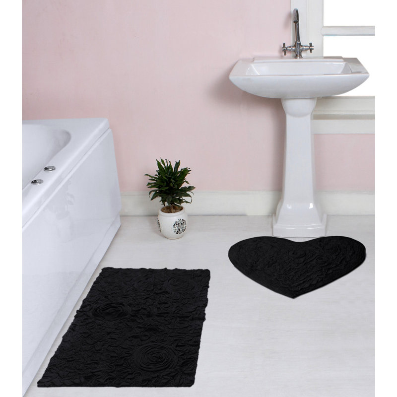 Freida 2 Piece Bath Rug Set, Black