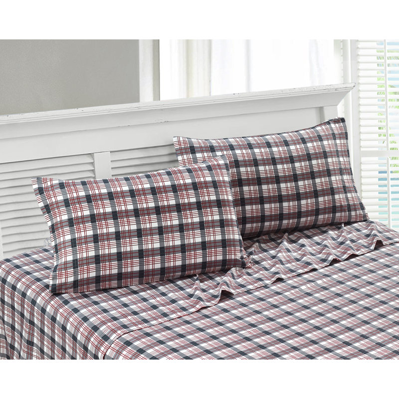 Ensemble de draps en microfibre à carreaux Northern collection, Ensemble de draps pour lit double + 1 drap-housse , Rouge