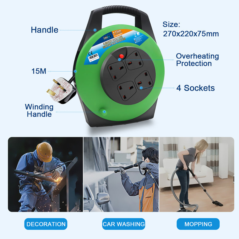 13A Four Sockets Electrical Extension Reel with Thermal Cut Out