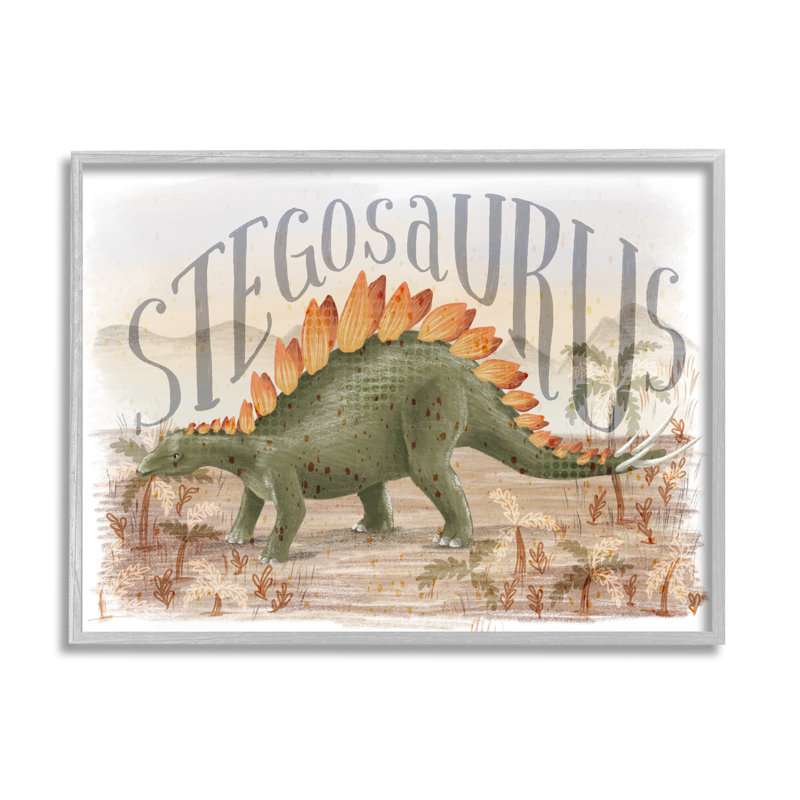 «Stegosaurus In Nature» encadré sur bois par Raquel Maciel, H 16 po x l 20 po x P 1,5 po, Estampe numérique Farmhouse