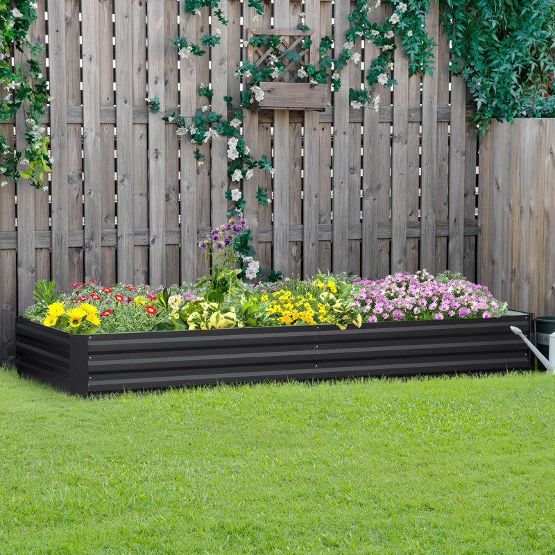Galvanized Steel Raised Garden Bed 95"X36.77"X11.56", Gray Planter For Growing Veggies, Flowers, Herbs, Succulents - , Root Protected Metal Vegetables, Oil , Development Aid