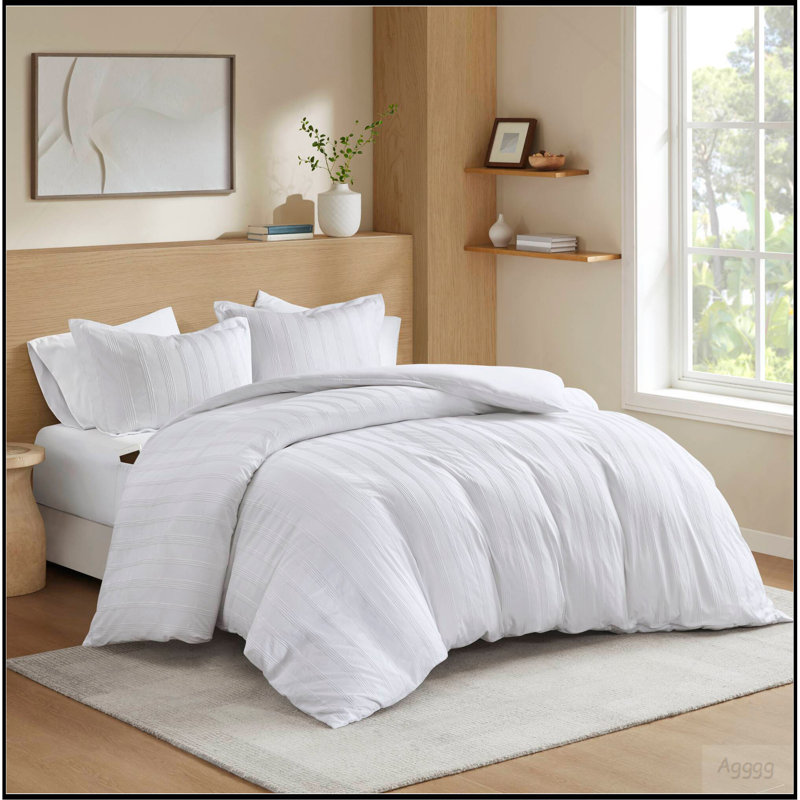 Ensemble de housse de couette 3 pièces, Housse de couette pour grand lit et 2 taies décor, Blanc