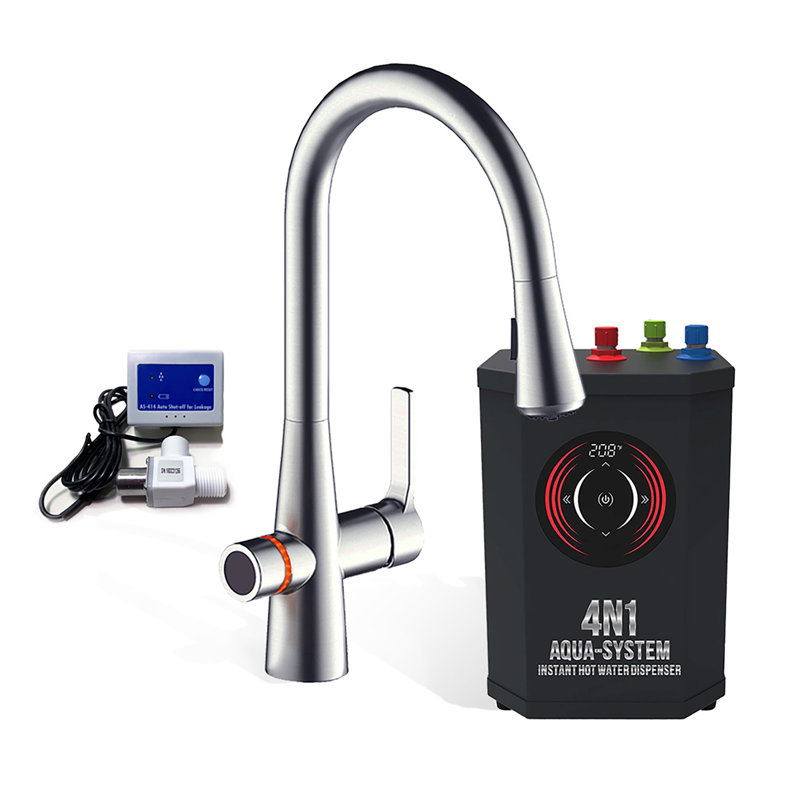 Brushed Nickel Pull-Out Spray Kitchen Faucet with Instant Hot Water Dispenser