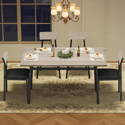 Modern Dining Table Set for 4 with Upholstered Chairs - Smooth Edges - Sturdy Wood Construction - Ideal for Apartment or Home Kitchen - PVC Gray Finish