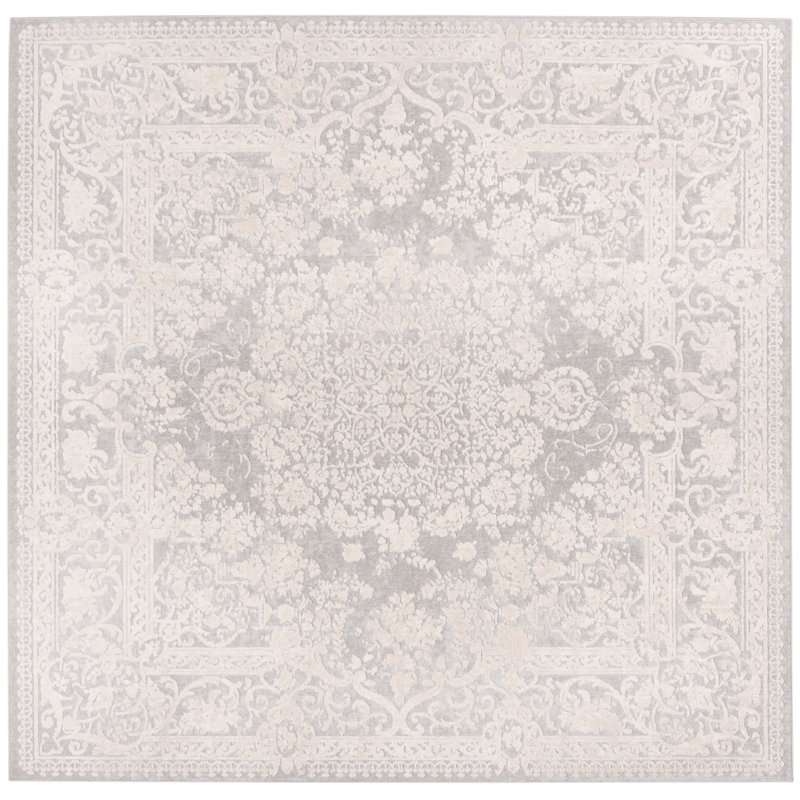 Calidia Oriental Light Gray/Cream Area Rug, Square 5'
