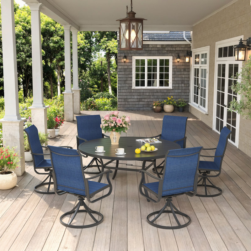 Atlasburg 6-Person Patio Dining Set with 53" Round Patio Dining Table and 6 Swivel PVC-coated polyester Dining Chairs