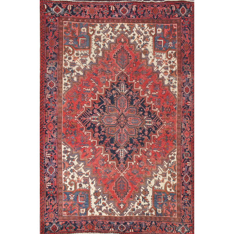 Tapis rouge en laine noué à la main de conception unique 7 pi 10 po x 10 pi 9 po Omprakesh