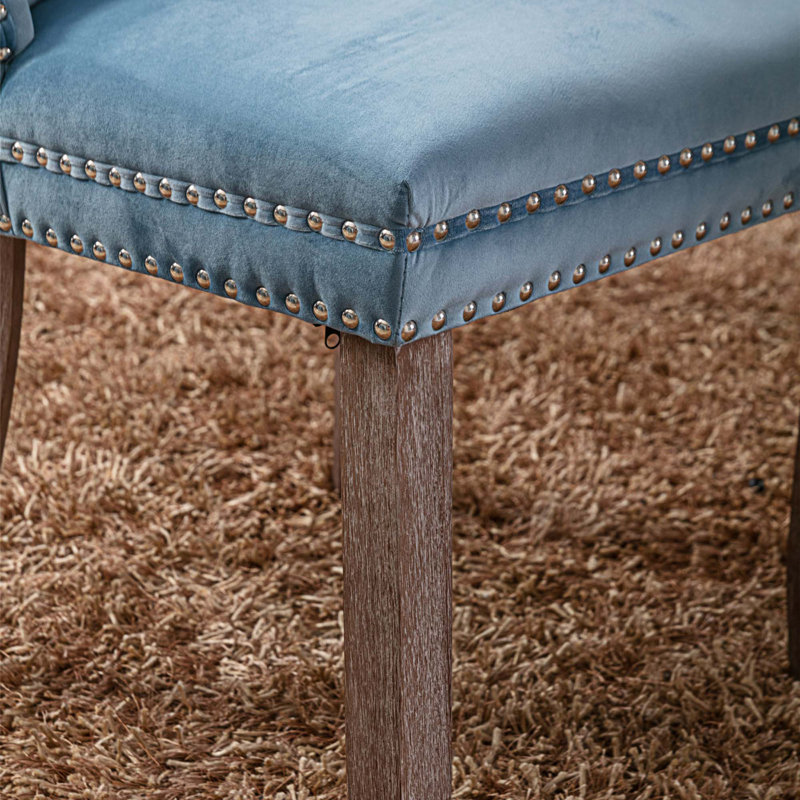 Gayna Velvet Side Chair, Light Blue Velvet, Brown
