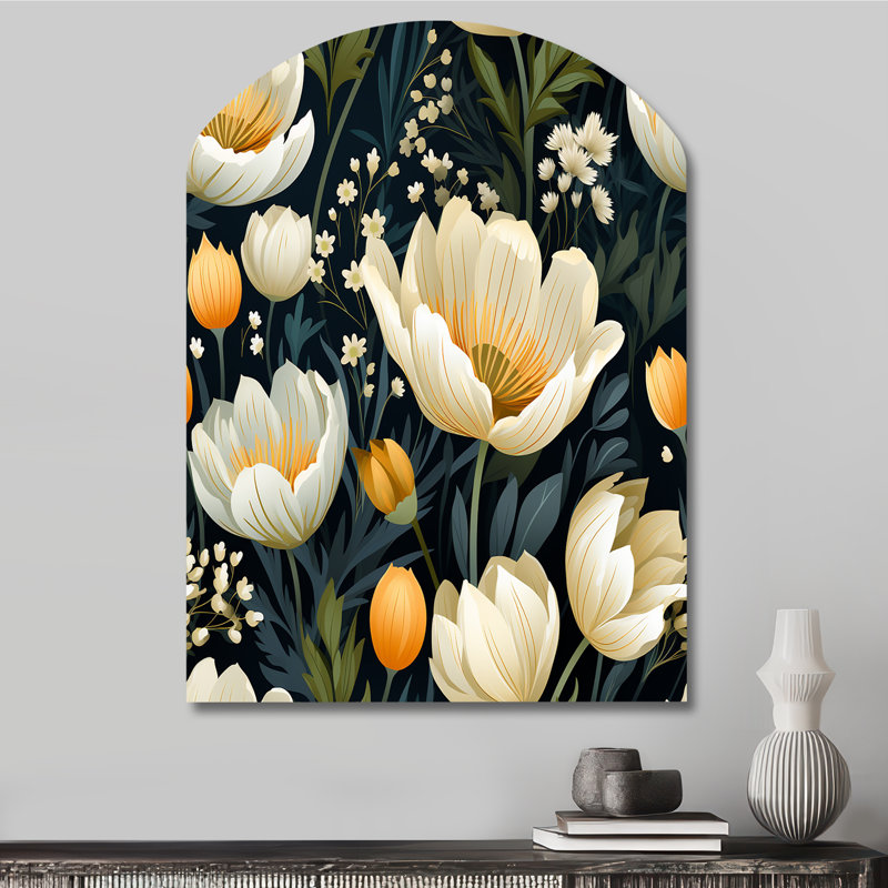 Epine - Art mural floral asymétrique en métal, sculpture murale en arche, H 34 po x l 25 po