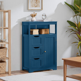 Brigit Free-Standing Bathroom Cabinet with Adjustable Shelf, 3 Drawers and a Niche