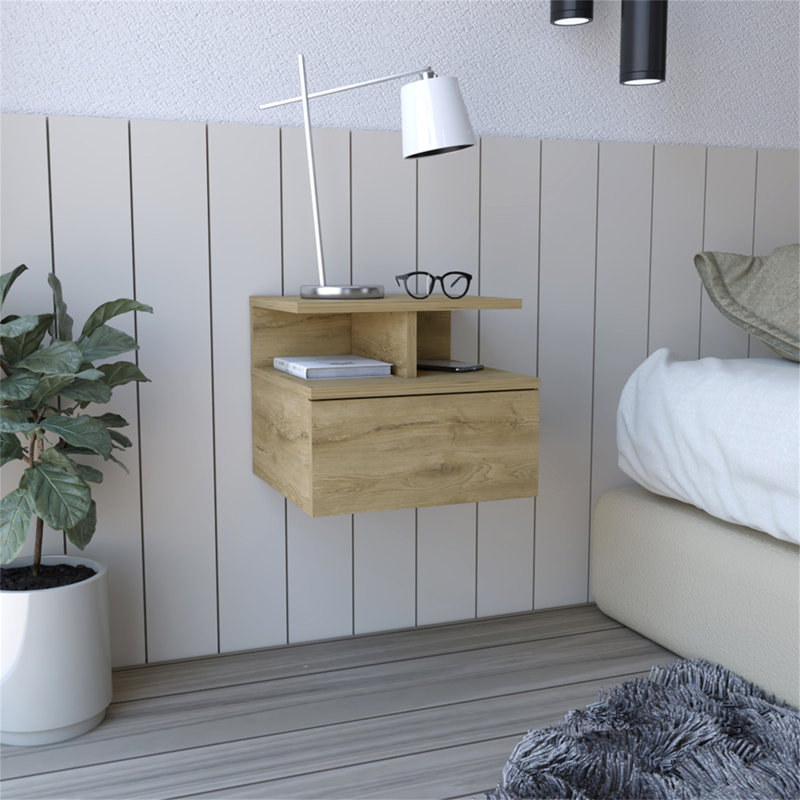 Versatile Floating Nightstand With Drawer And Open Shelves For Optimal Storage, Beige