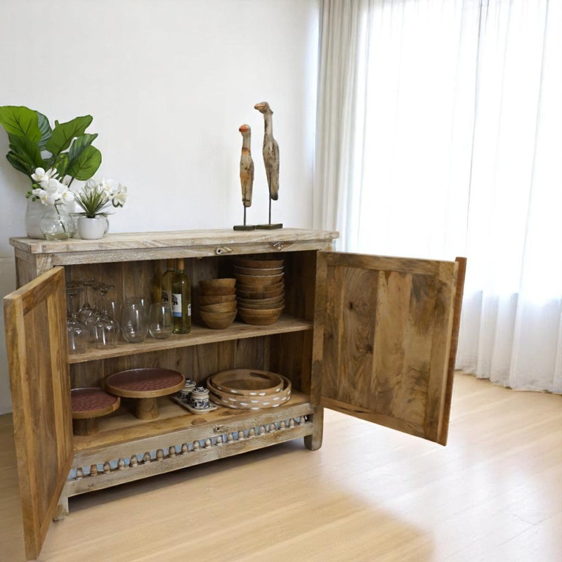Hand-crafted Solid Wood Sideboard With Hand-carved Doors