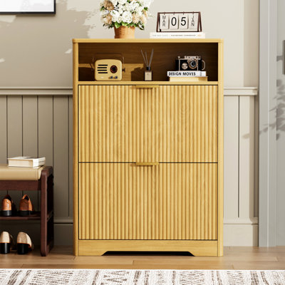 40" Tall Free Standing Shoes Storage Cabinet With 2 Flip Drawers