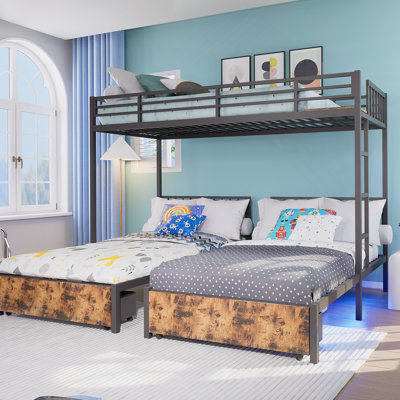 Triple lit superposé pour enfants, 3 lits superposés pour 3 personnes, lits superposés en métal, séparé en 3 lits simples, structure à réduction de bruit, NOIR