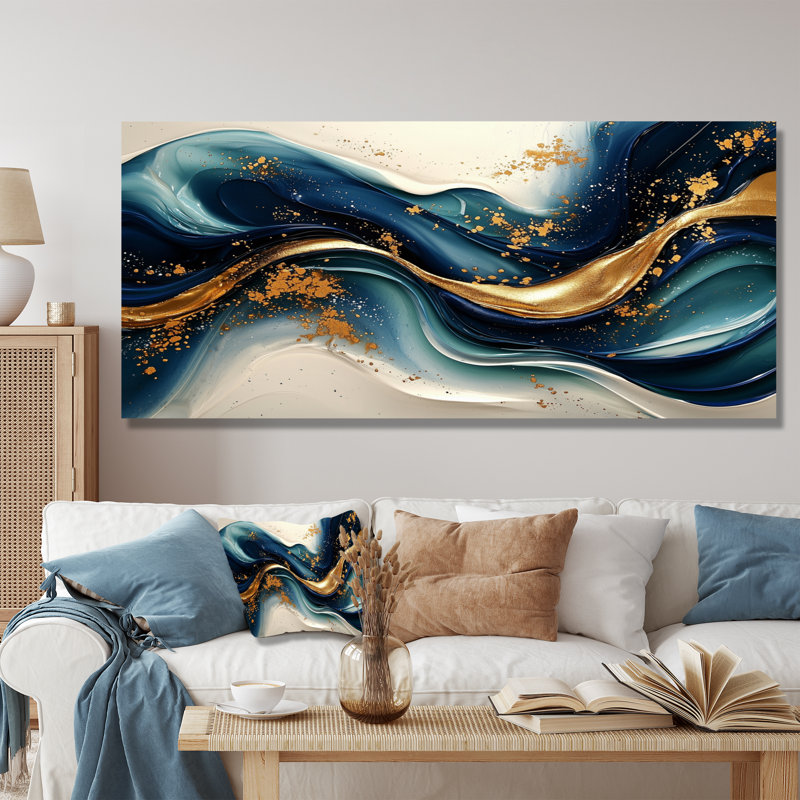 Fusion de pierre émeraude sur Blue River IV - impression d'art moderne en métal, vagues murales modernes en métal