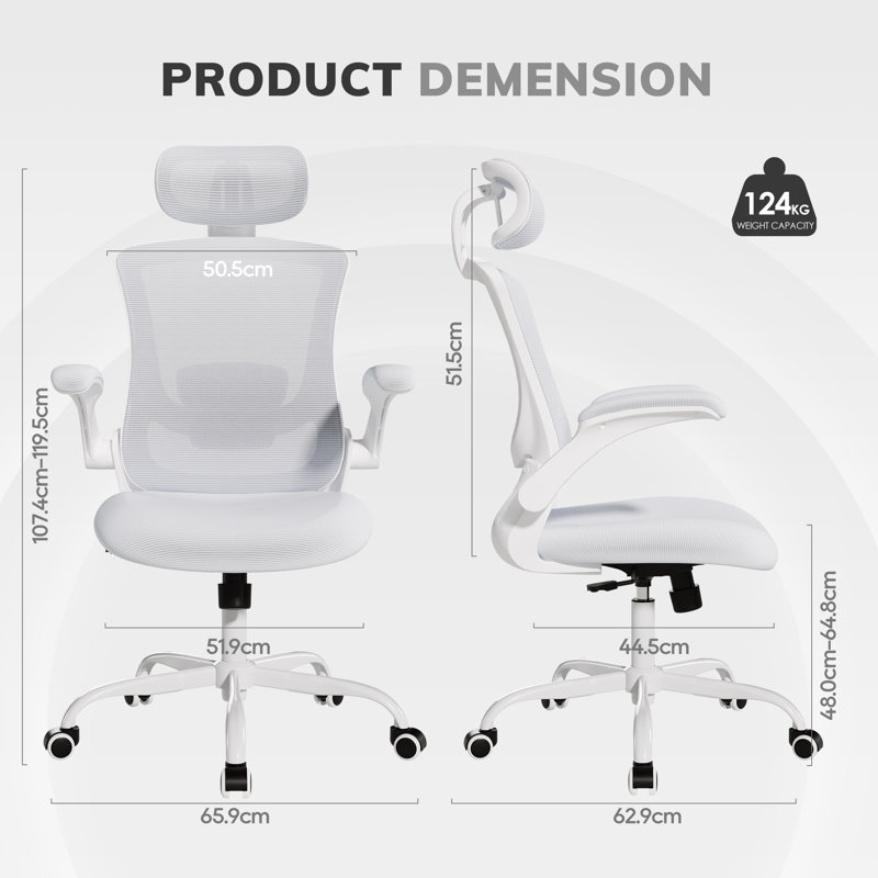 Fully Adjustable Executive Swivel Ergonomic Office Chair with Adjustable Arms, White