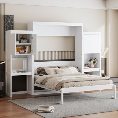 Grand lit escamotable avec bureau, coiffeuse et armoires