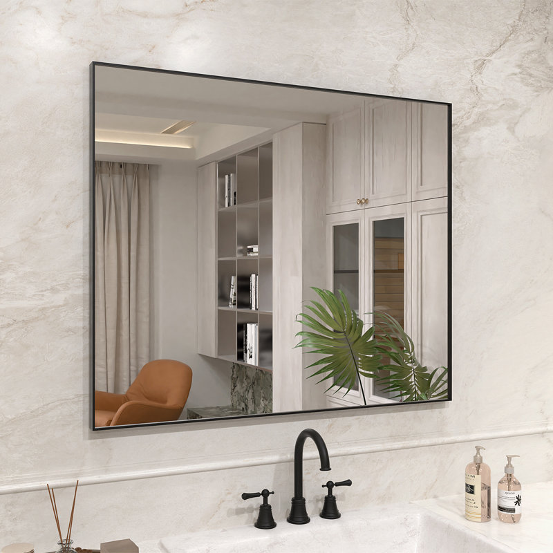 Vela 36 in. W x 30 in. H Framed Wall Bathroom Vanity Mirror in Matte Black, Matte Black, 30" x 36"