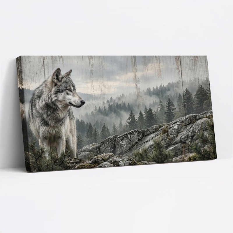 Ensemble de 1 tableau sur toile « Forêt de loups », L 32 po x H 16 po, Toile tendue
