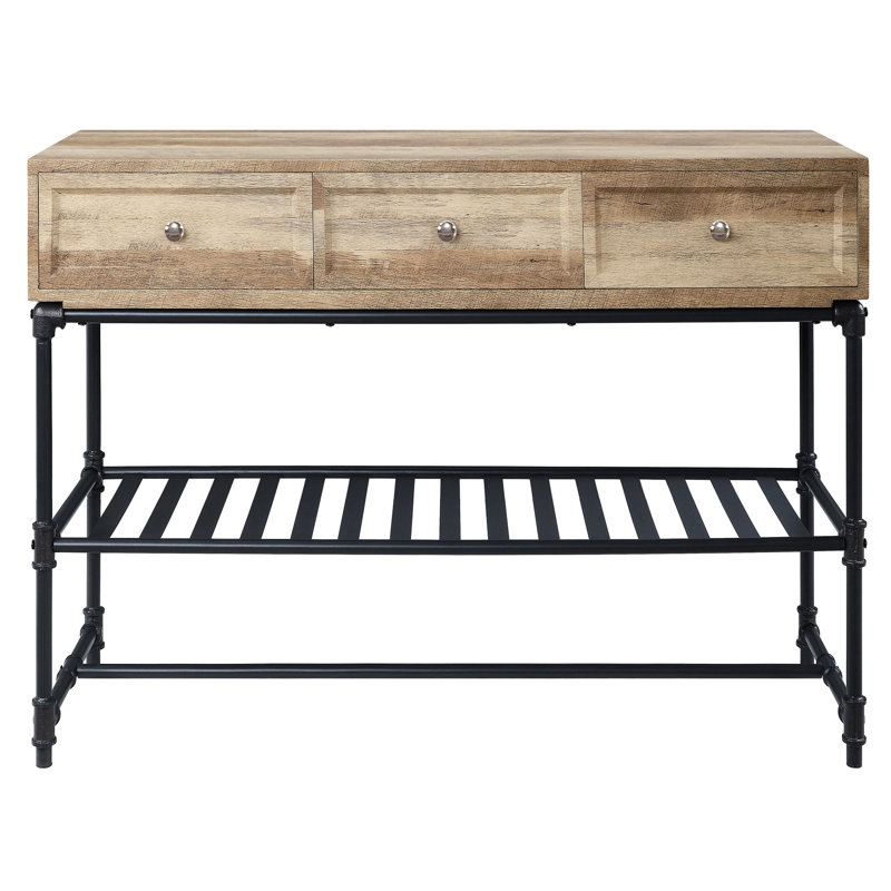 Modern Rectangular Table With Industrial Elements, Oak And Sandy Black Table, Black, Practical Storage Drawers A Stable Structure