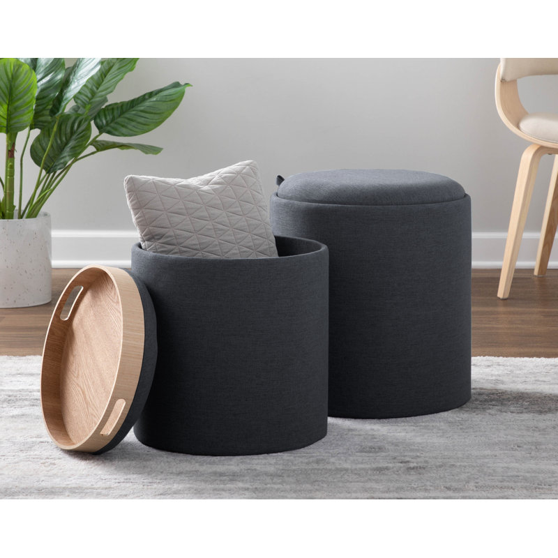Repose-pieds rond avec rangement 15,5 po Alvena, Gris anthracite