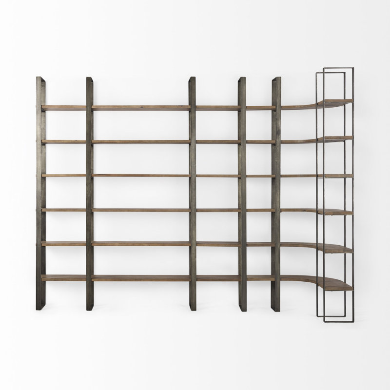 Tauton II 90" Bookcase, Antique Nickel/Medium Brown