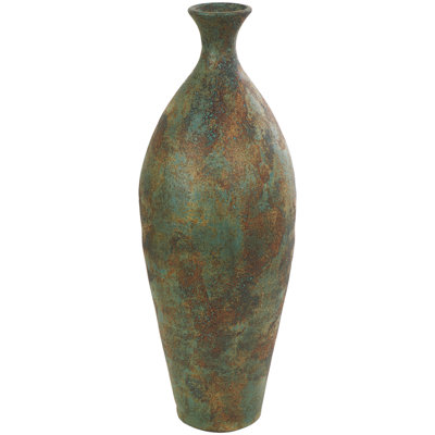 Sarahanne Ceramic Tall Distressed Antique Style Decorative Green Vase