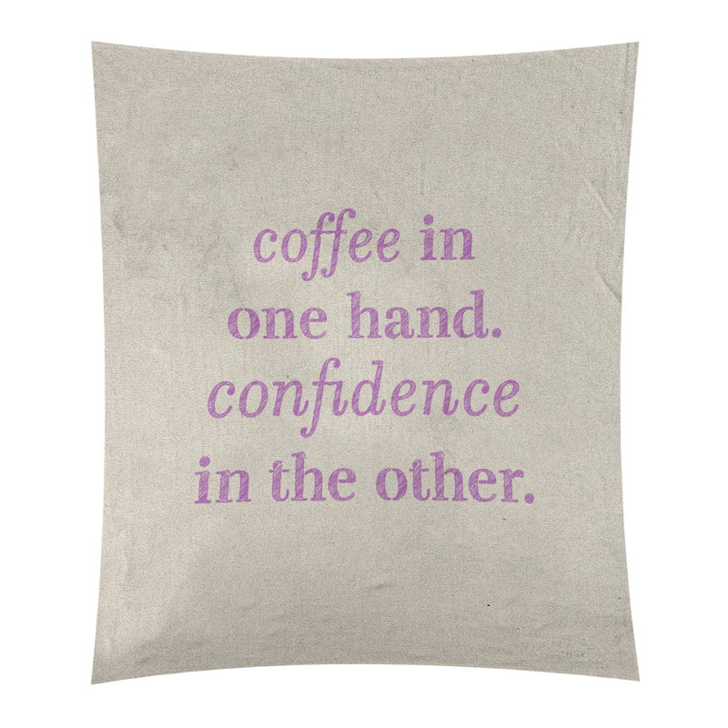 Tapisserie de polyester à citation de café et de confiance en polyester, Blanc / violet, H 27,5 po x l 37,5 po