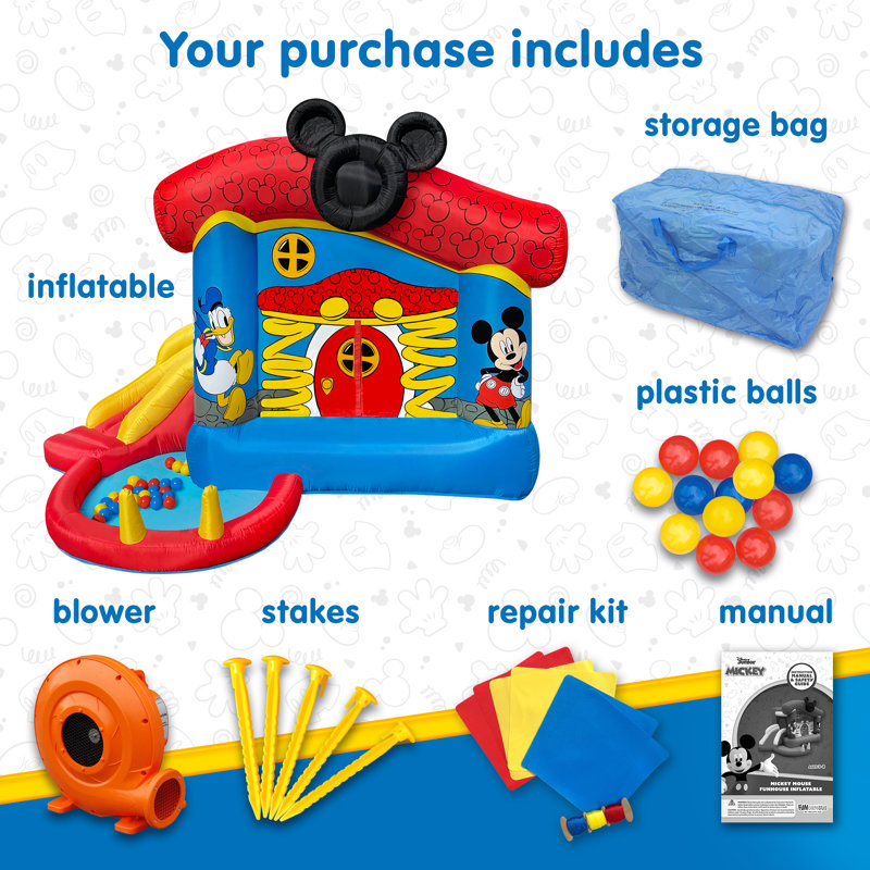 Disney Mickey Mouse Funhouse Inflatable Bounce House with Slide and Ball Pit