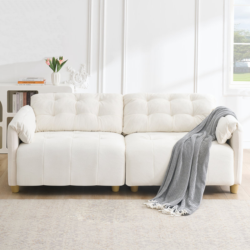 Canapé en flanelle de 83 pouces avec accoudoirs coussinés avec rangement, Beige
