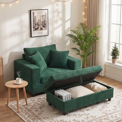 Boneless Modern Corduroy Upholstered Sofa Chaise Lounge Chair With Removable Ottoman