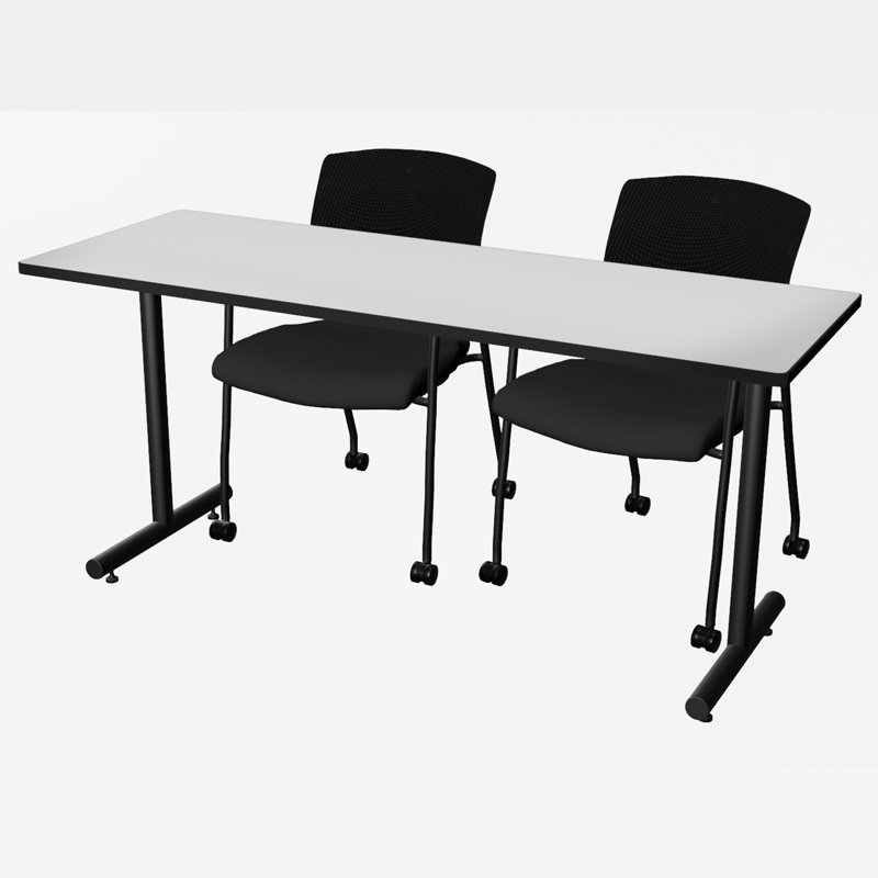 Table de formation à base en T 84 x 24 po Inbox Zero Kobe - 2 chaises Knight, H 29 po x L 66 po x l 24 po, Blanc