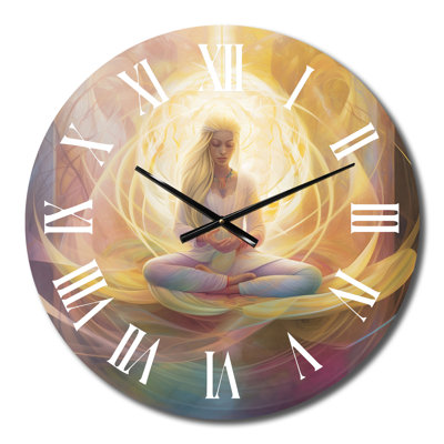 Femme déesse du lotus - Méditation dorée II - horloge murale