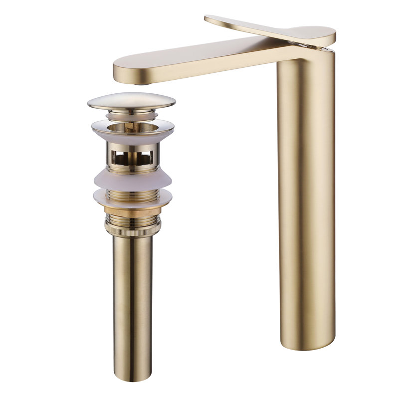 Robinet de lavabo vasque à poignée simple 11,7 po H avec ensemble de drain, Or brossé, Bonde incluse