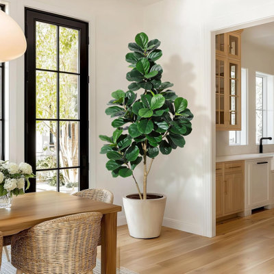  Artificial Fiddle Leaf Fig Tree Realistic Faux Ficus Lyrata, 6FT, 108 Leaves, Indoor Floor Plant for Home, Office, Living Room