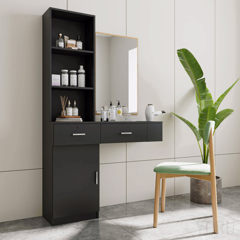 Bureau à cheveux simple noir moderne, rangement multicouche, grand espace de rangement