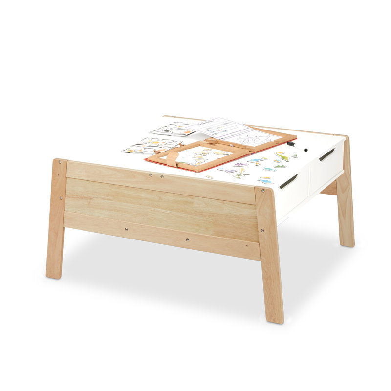 White and Natural Wood Kids Art and Activity Table with Storage Bins