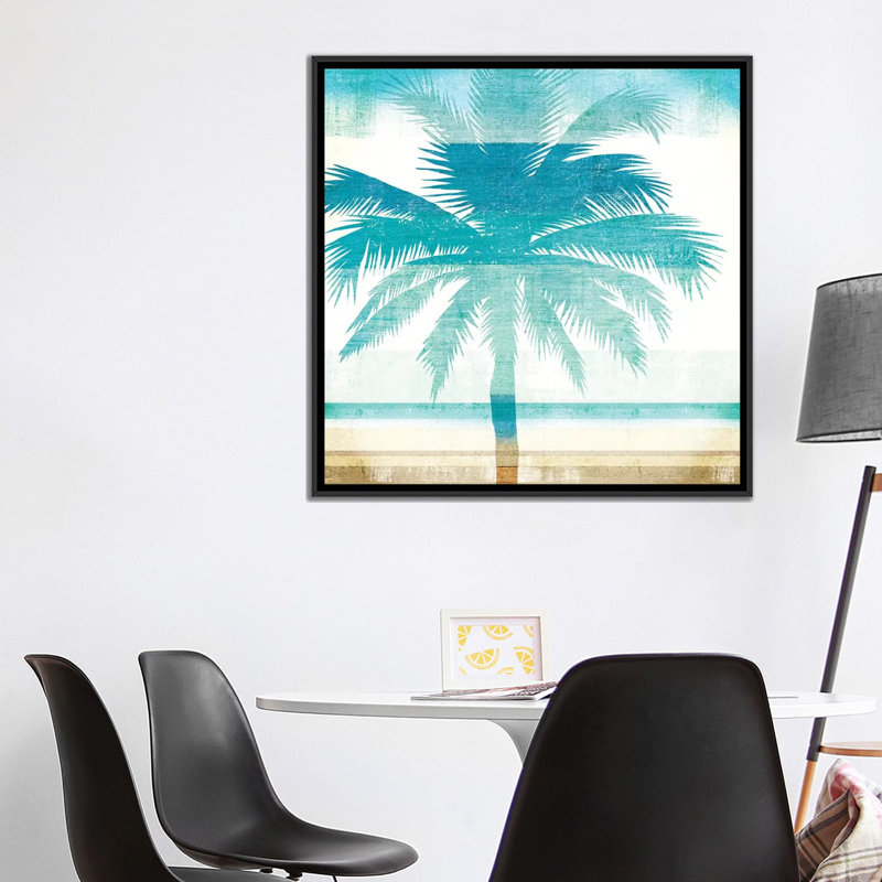 Impression sur toile «Beachscape Palms II», H 18 po x l 18 po x P 1,5 po, Toile avec cadre noir, Pas de tapis