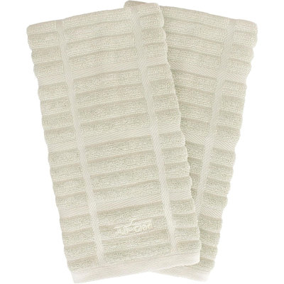 Ensemble de 2 serviettes de cuisine solides - 100% serviettes en ratine de coton peigné turque, serviettes très douces et très absorbantes pour le nettoyage et le séchage de la cuisine, amande