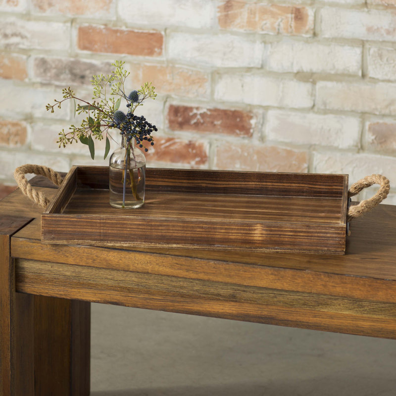 Baltazar Wooden Tray with Rope Handles, Light Brown