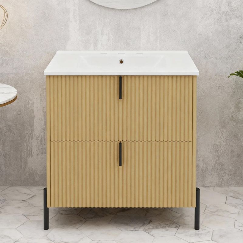 Meuble-lavabo 30 po avec lavabo en céramique, naturel, Naturel