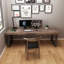 Brun noyer + bois massif rectangulaire noir + bureaux en fer-107238815