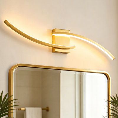 Modern Gold LED Wall Sconce, Dimmable Curved Wall Light Fixture